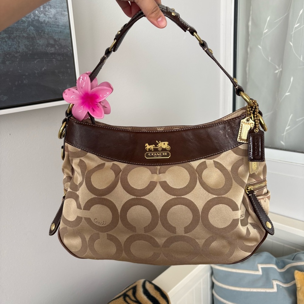 SOLD Coach Signature Brown and Tan Shoulder Bag